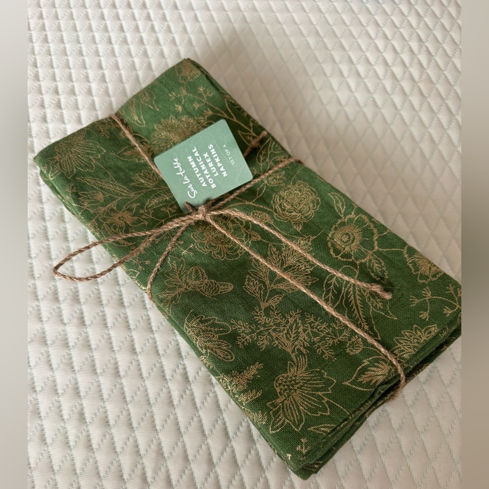 Sur La Table 100% Linen Autumn Botanical Lurex Napkins Set of 4